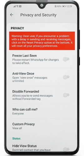 WhatsApp Gold APK Privacy Setting